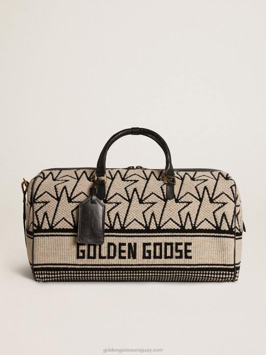 hombres bolsa de deporte de lana jacquard blanca como la leche con monogramas negros en contraste y letras golden goose 02H6843
