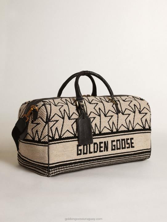 hombres bolsa de deporte de lana jacquard blanca como la leche con monogramas negros en contraste y letras golden goose 02H6843