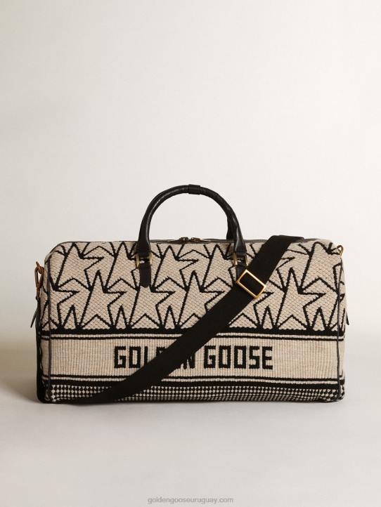 hombres bolsa de deporte de lana jacquard blanca como la leche con monogramas negros en contraste y letras golden goose 02H6843
