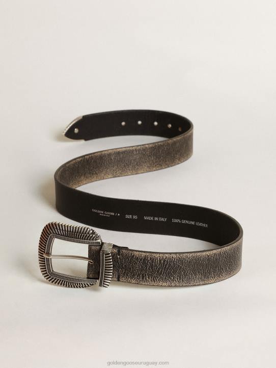 hombres cinturón ray de piel negra con hebilla decoradaGolden Goose 02H6828