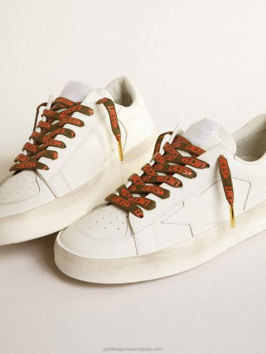 hombres cordones de color verde militar con letras de \"cordones\" de color naranja en contrasteGolden Goose 02H6384