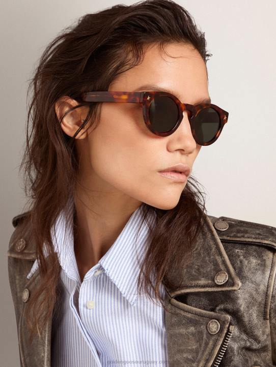 hombres Sunframe estilo cameron panthos con marco marrón havana y detalles doradosGolden Goose 02H6338