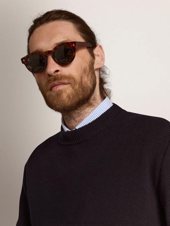 hombres Sunframe estilo cameron panthos con marco marrón havana y detalles doradosGolden Goose 02H6338