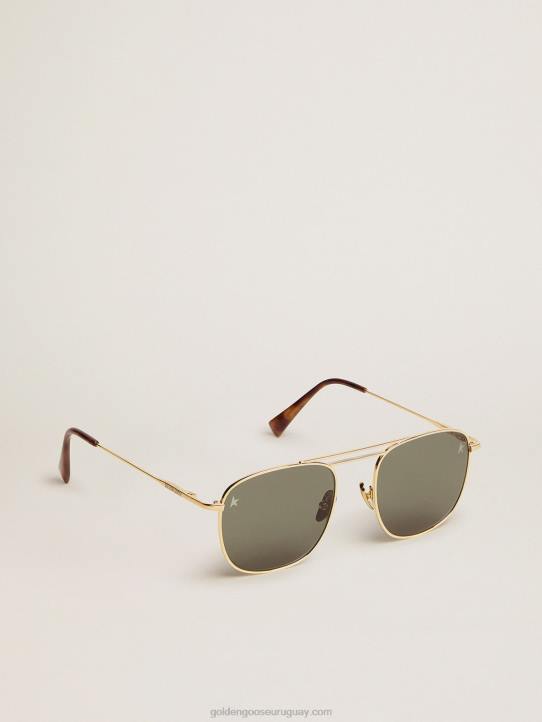 hombres montura solar estilo roger aviator con montura dorada y lentes verdesGolden Goose 02H6309