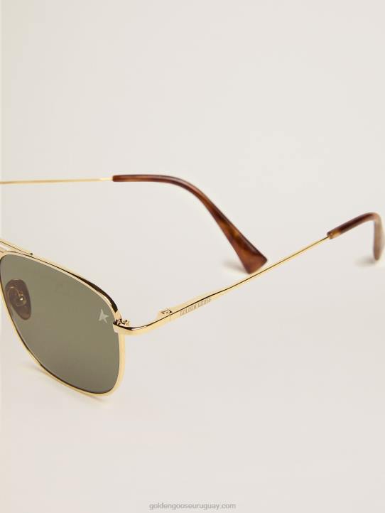 hombres montura solar estilo roger aviator con montura dorada y lentes verdesGolden Goose 02H6309