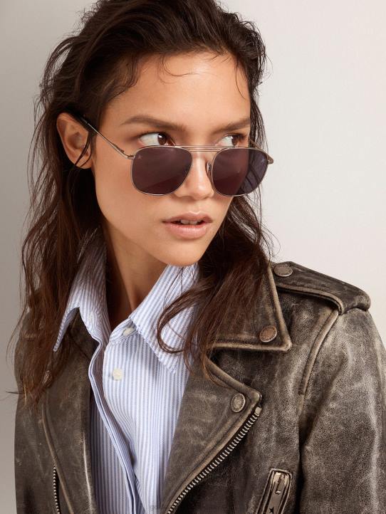 hombres montura solar estilo roger aviator con montura negra y lentes negrosGolden Goose 02H6341