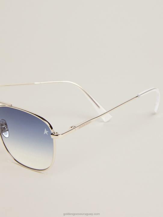 hombres montura solar estilo roger aviator con montura plateada y lentes azules degradadosGolden Goose 02H6293