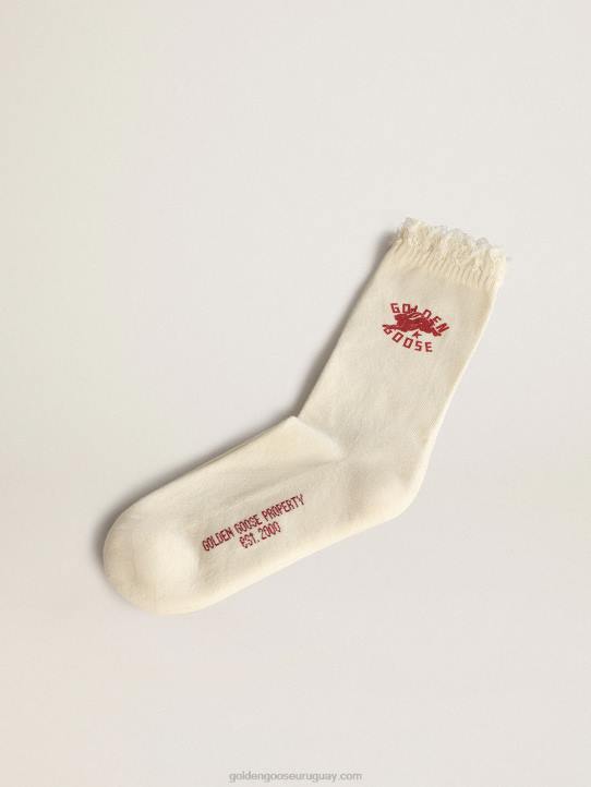 hombres calcetines heritage blancos con bordes deshilachados y logo cnyGolden Goose 02H6353