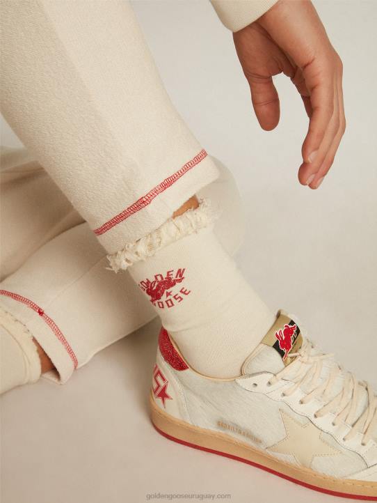 hombres calcetines heritage blancos con bordes deshilachados y logo cnyGolden Goose 02H6353
