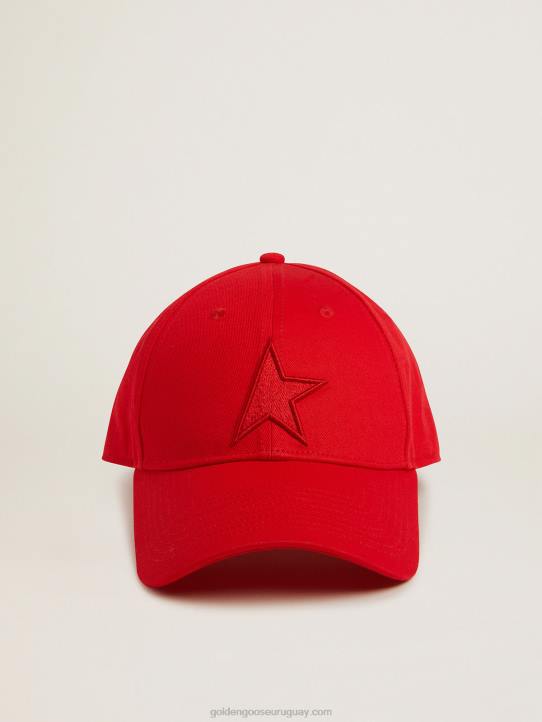 hombres gorra de béisbol roja de algodón con parche de estrella tono sobre tono en la parte delanteraGolden Goose 02H6378