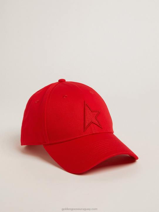 hombres gorra de béisbol roja de algodón con parche de estrella tono sobre tono en la parte delanteraGolden Goose 02H6378