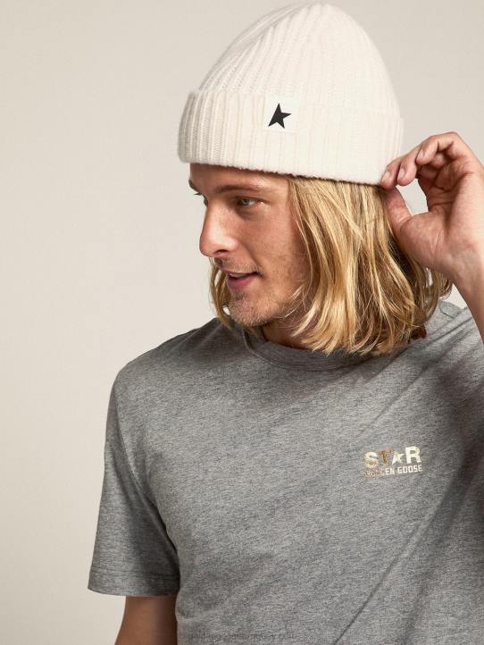 hombres gorro de lana blanca con estrella negra en contrasteGolden Goose 02H6376