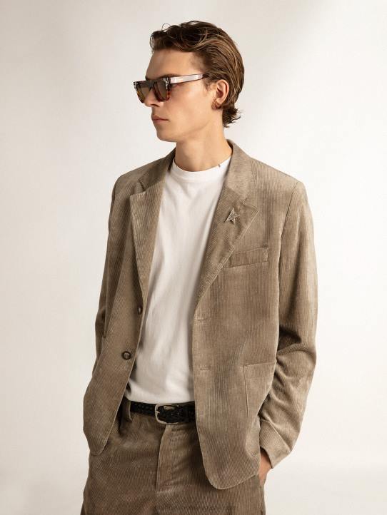 hombres Americana boxy fit de botonadura sencilla de algodón beige claroGolden Goose 02H6811
