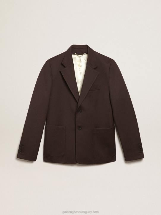 hombres Americana de abotonadura sencilla de la colección Journey en gabardina de lana color regaliz con botones de astaGolden Goose 02H6703