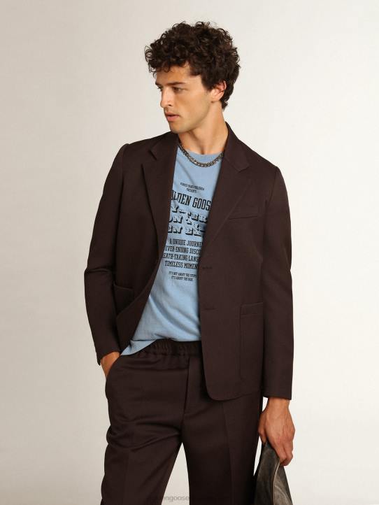 hombres Americana de abotonadura sencilla de la colección Journey en gabardina de lana color regaliz con botones de astaGolden Goose 02H6703