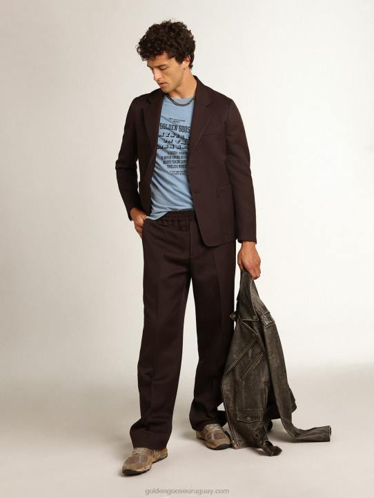 hombres Americana de abotonadura sencilla de la colección Journey en gabardina de lana color regaliz con botones de astaGolden Goose 02H6703