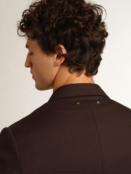 hombres Americana de abotonadura sencilla de la colección Journey en gabardina de lana color regaliz con botones de astaGolden Goose 02H6703