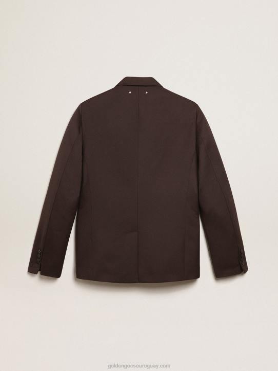 hombres Americana de abotonadura sencilla de la colección Journey en gabardina de lana color regaliz con botones de astaGolden Goose 02H6703