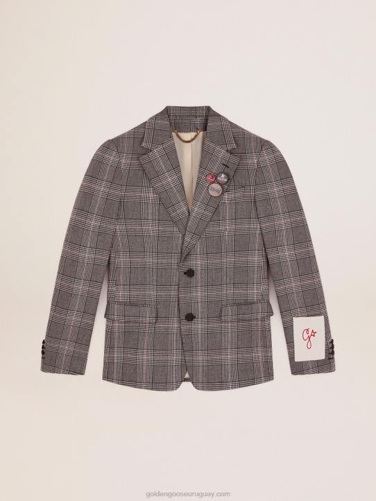 hombres Americana de botonadura sencilla con cuadros príncipe de Gales en gris y blanco de CollectionGolden Goose 02H6772