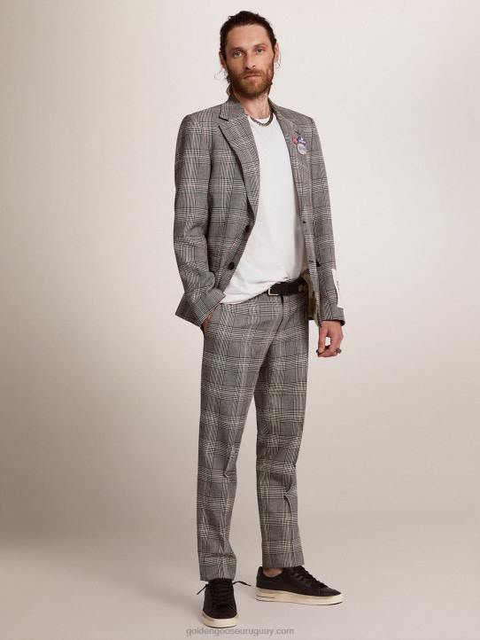 hombres Americana de botonadura sencilla con cuadros príncipe de Gales en gris y blanco de CollectionGolden Goose 02H6772