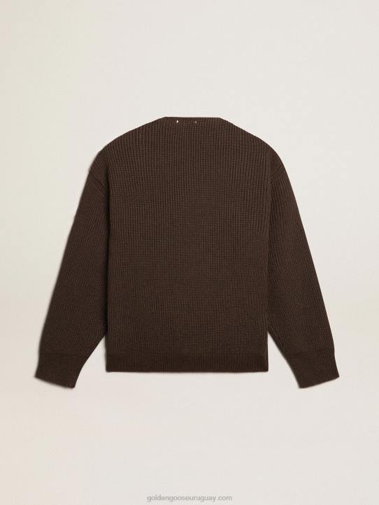 hombres Cárdigan de punto y piel color chocolate con cuello de picoGolden Goose 02H6818