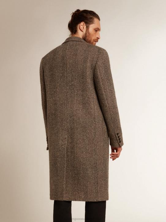 hombres abrigo de botonadura sencilla de lana con tejido de espiga en beige y grisGolden Goose 02H6774