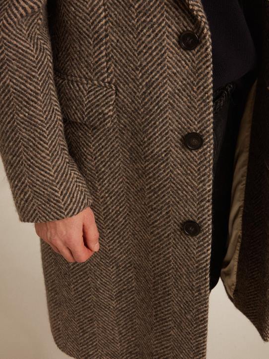 hombres abrigo de botonadura sencilla de lana con tejido de espiga en beige y grisGolden Goose 02H6774