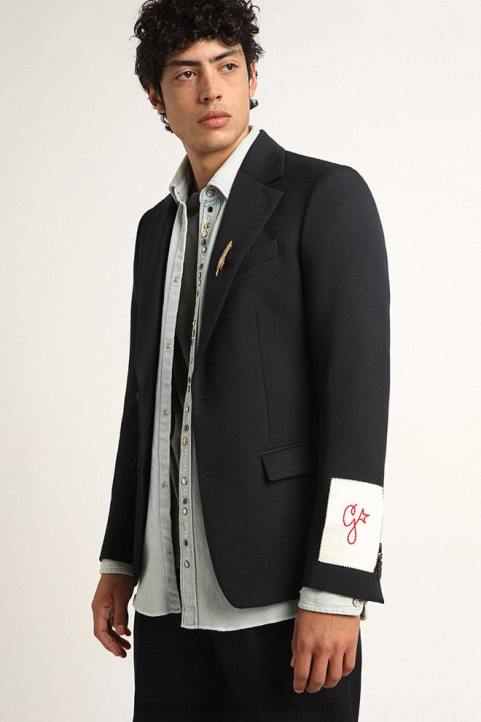 hombres americana de botonadura sencilla de gabardina de lana azul oscuroGolden Goose 02H6812