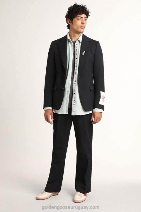 hombres americana de botonadura sencilla de gabardina de lana azul oscuroGolden Goose 02H6812