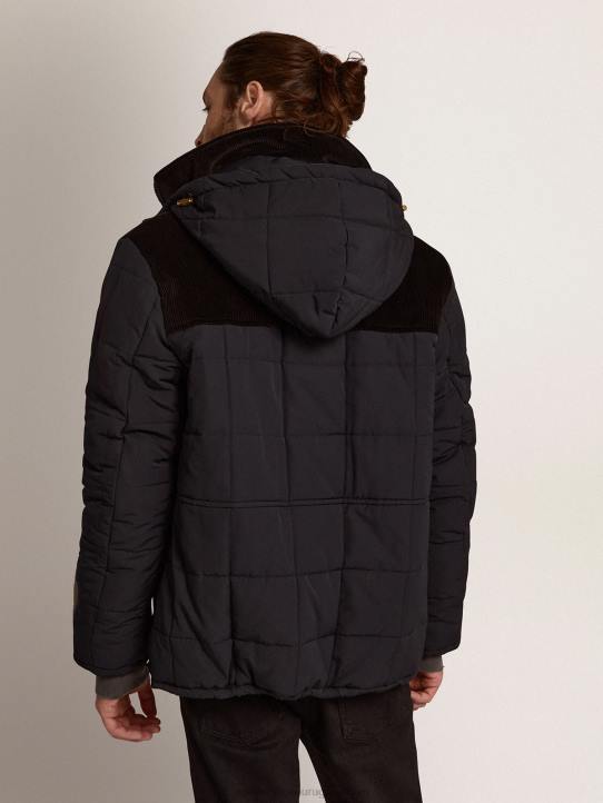 hombres chamarra acolchada de nailon azul oscuro y pana de algodón negraGolden Goose 02H6725