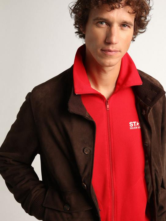hombres chaqueta de vuelo de la colección en ante marrón oscuroGolden Goose 02H6827