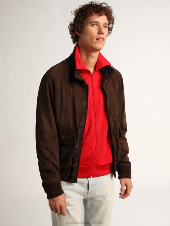 hombres chaqueta de vuelo de la colección en ante marrón oscuroGolden Goose 02H6827