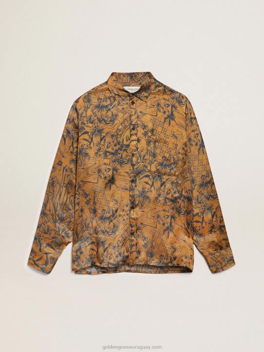 hombres Camisa de la colección Journey en marrón dorado con estampado de libretas.Golden Goose 02H6744