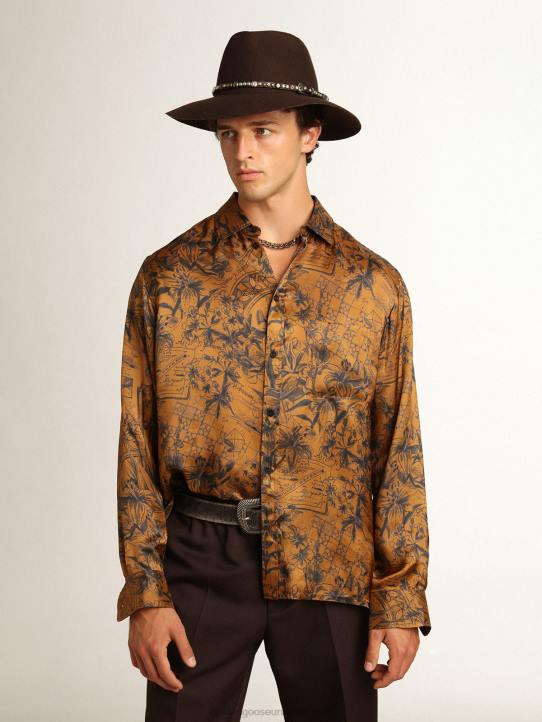 hombres Camisa de la colección Journey en marrón dorado con estampado de libretas.Golden Goose 02H6744