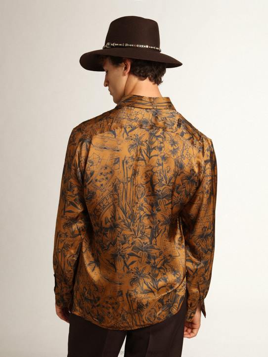 hombres Camisa de la colección Journey en marrón dorado con estampado de libretas.Golden Goose 02H6744