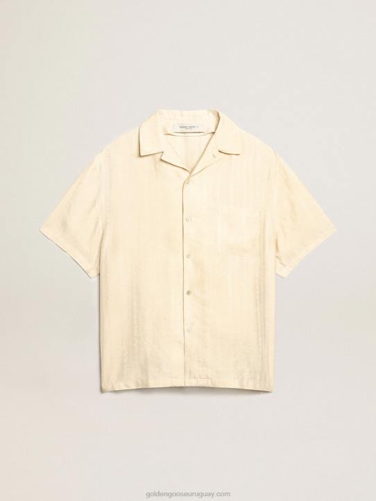 hombres camisa de manga corta de lino color pergaminoGolden Goose 02H6779