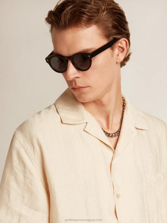 hombres camisa de manga corta de lino color pergaminoGolden Goose 02H6779