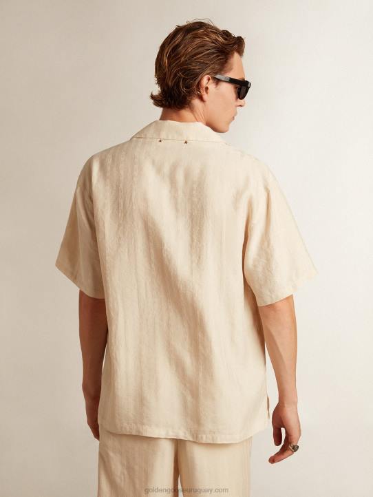 hombres camisa de manga corta de lino color pergaminoGolden Goose 02H6779
