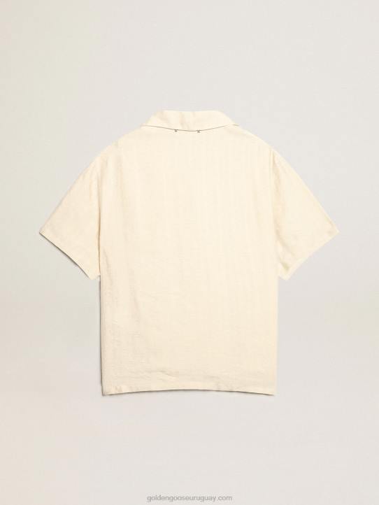 hombres camisa de manga corta de lino color pergaminoGolden Goose 02H6779
