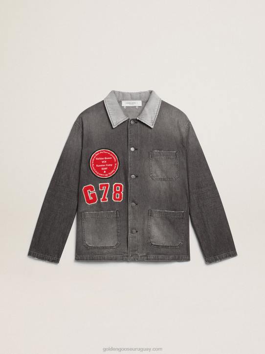 hombres camisa vaquera negra con parchesGolden Goose 02H6722