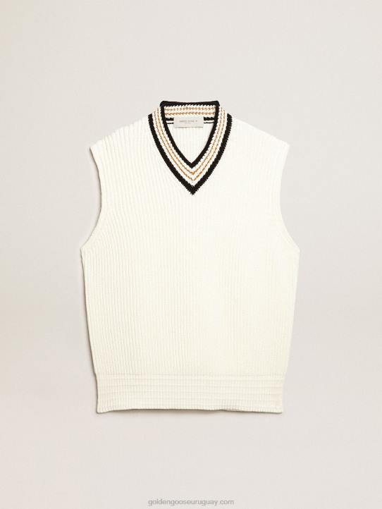 hombres chaleco con cuello de pico en hilo de algodón color papiroGolden Goose 02H6783