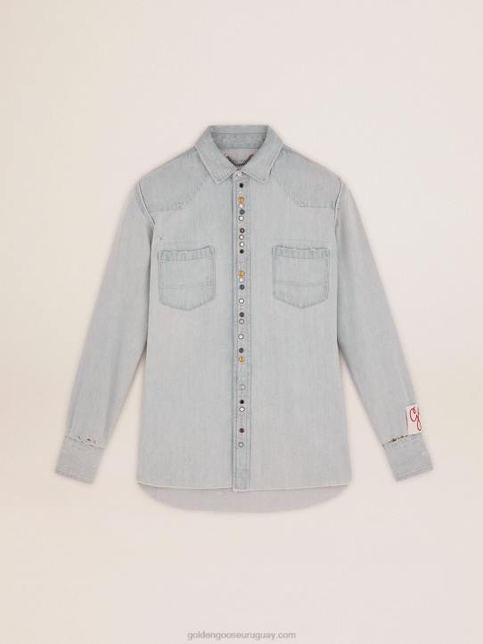 hombres colección camisa vaquera blanqueada con tachuelas martilladasGolden Goose 02H6700