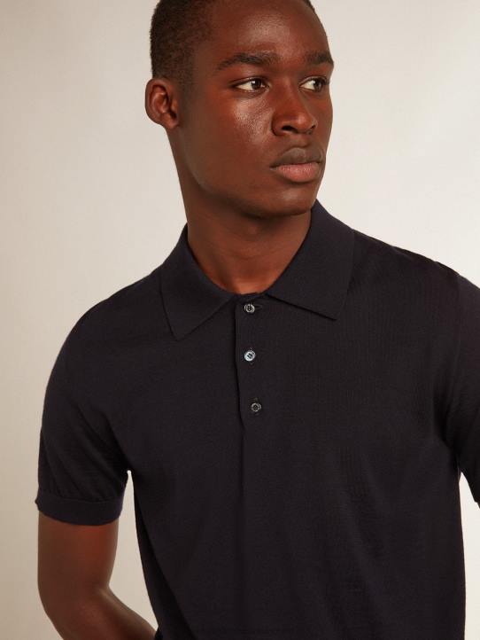 hombres polo de manga corta de lana merino azul marinoGolden Goose 02H6808