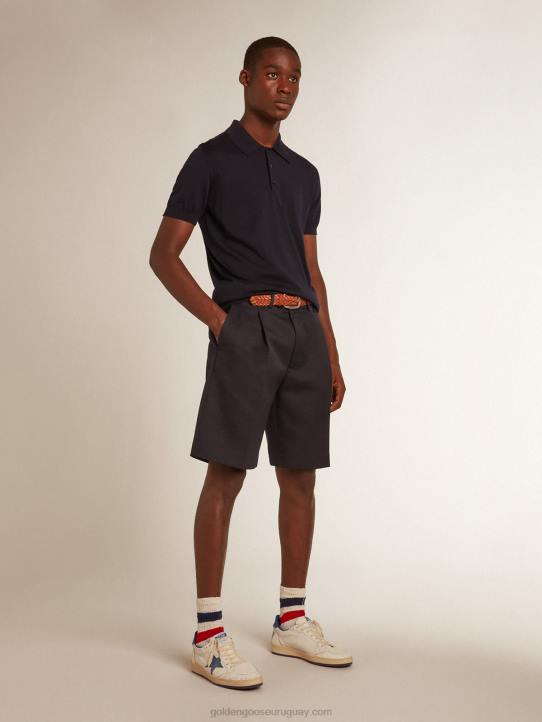 hombres polo de manga corta de lana merino azul marinoGolden Goose 02H6808