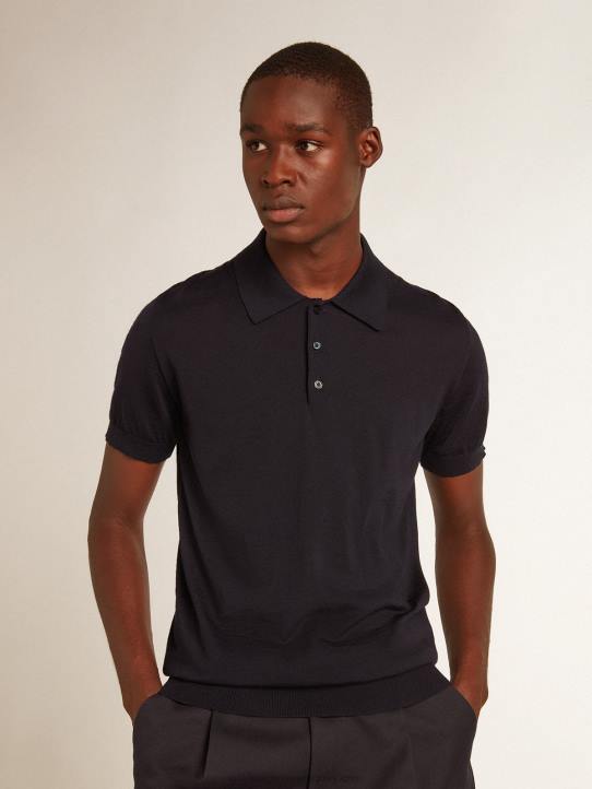 hombres polo de manga corta de lana merino azul marinoGolden Goose 02H6808