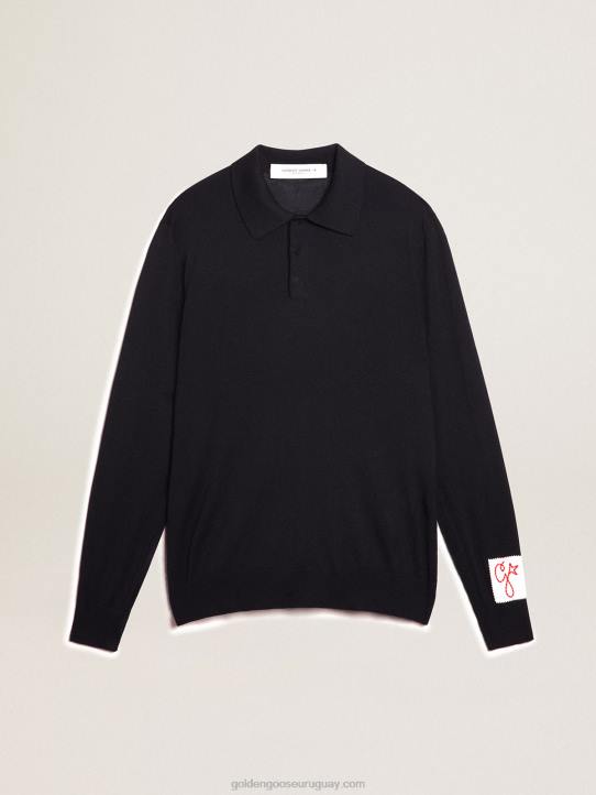 hombres polo de manga larga de lana merino azul marinoGolden Goose 02H6789