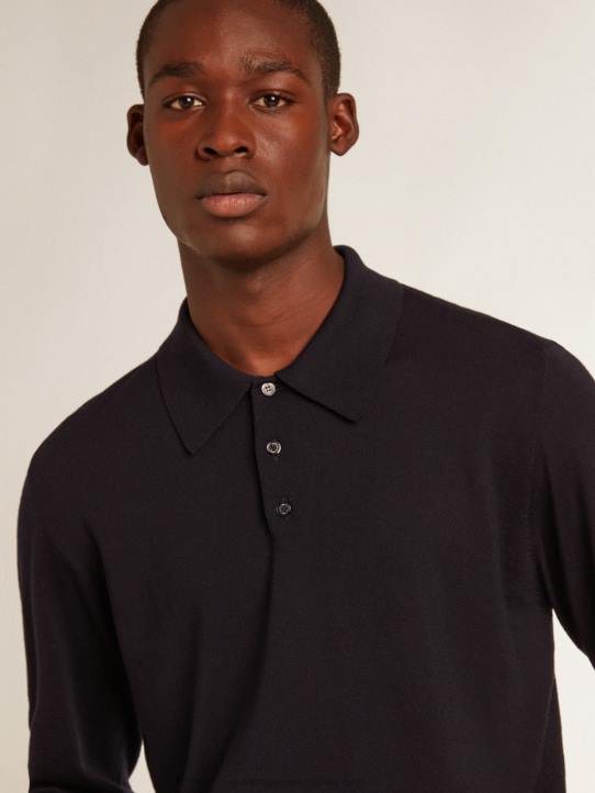 hombres polo de manga larga de lana merino azul marinoGolden Goose 02H6789