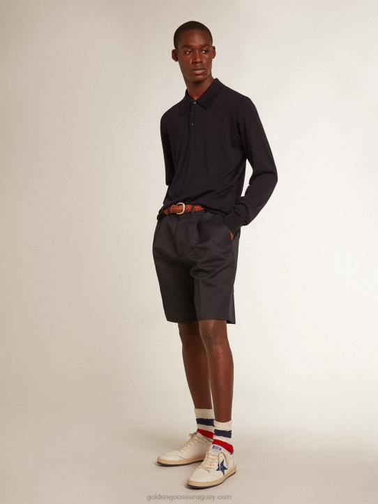 hombres polo de manga larga de lana merino azul marinoGolden Goose 02H6789