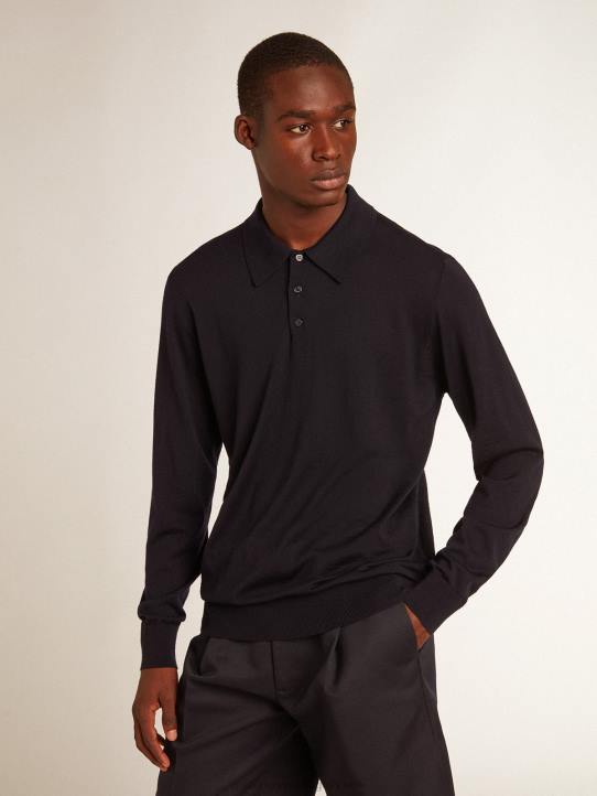 hombres polo de manga larga de lana merino azul marinoGolden Goose 02H6789