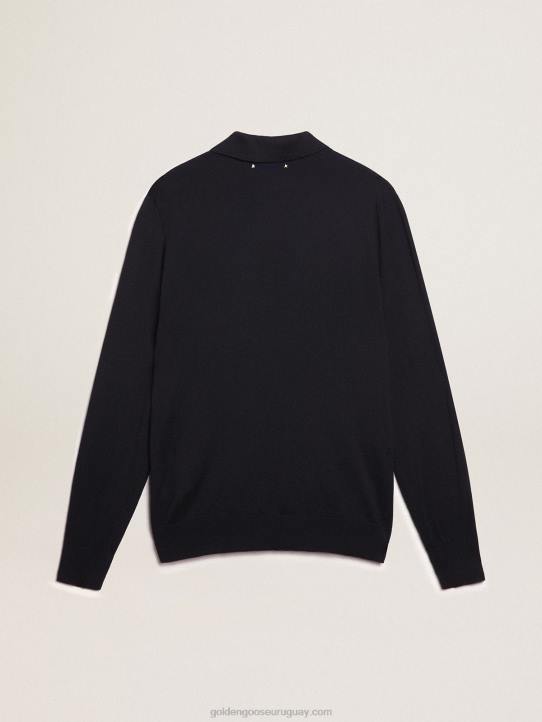 hombres polo de manga larga de lana merino azul marinoGolden Goose 02H6789
